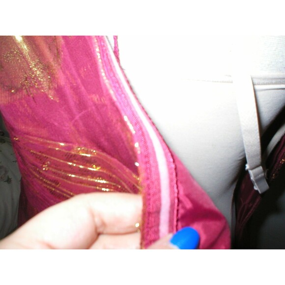 New NWT $310 Womens 6 Aidan Mattox Silk Metallic One Shoulder Dress Red Gold - Picture 7 of 12